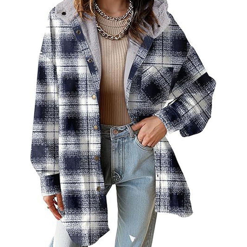 🔥50 % rabatt🔥⏰Klassisk, mysig rutig damjacka med huva🧥