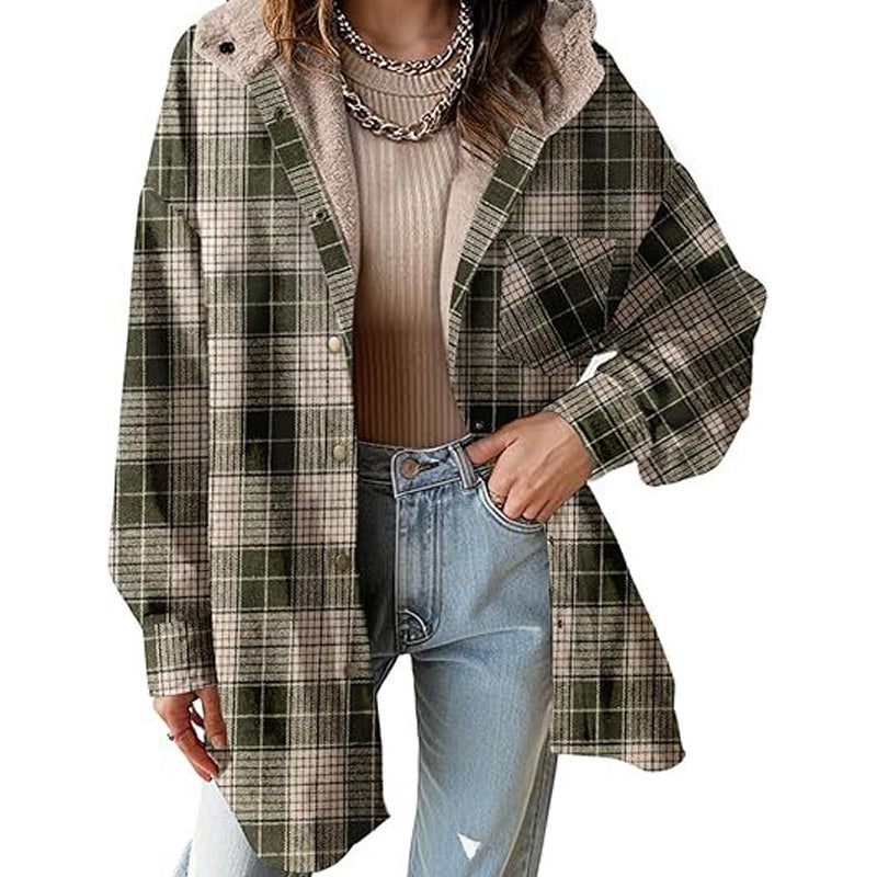 🔥50 % rabatt🔥⏰Klassisk, mysig rutig damjacka med huva🧥