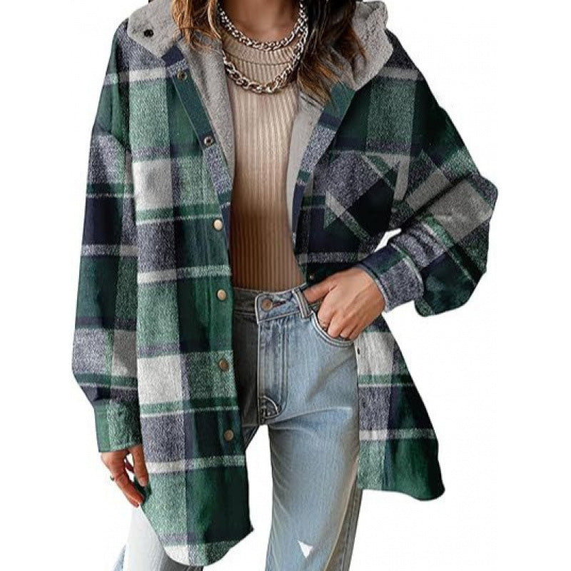 🔥50 % rabatt🔥⏰Klassisk, mysig rutig damjacka med huva🧥