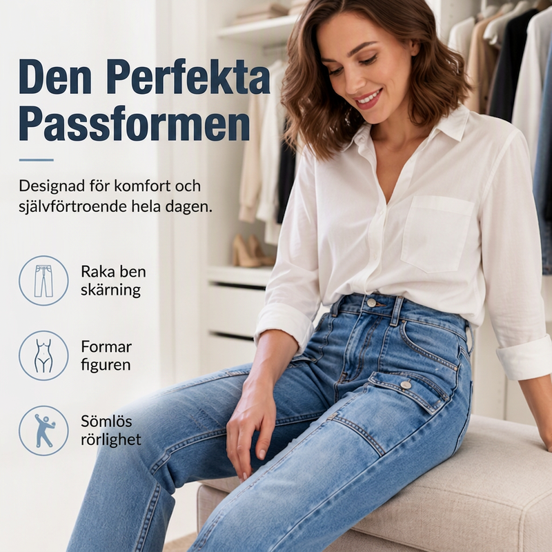 📢🎉50 % rabatt!!!🛍️✨Högmidjade, elastiska jeans med raka ben för damer