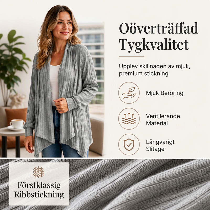 ⏳ Het erbjudande! |Kvinnors ribbstickade cardigan – Mjuk öppen modell med elegant fall