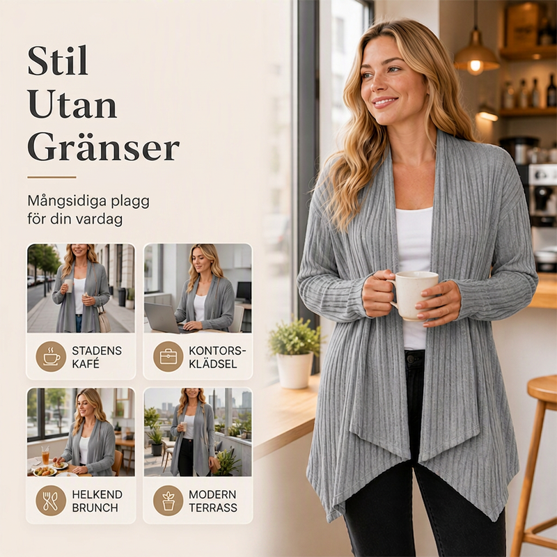 ⏳ Het erbjudande! |Kvinnors ribbstickade cardigan – Mjuk öppen modell med elegant fall