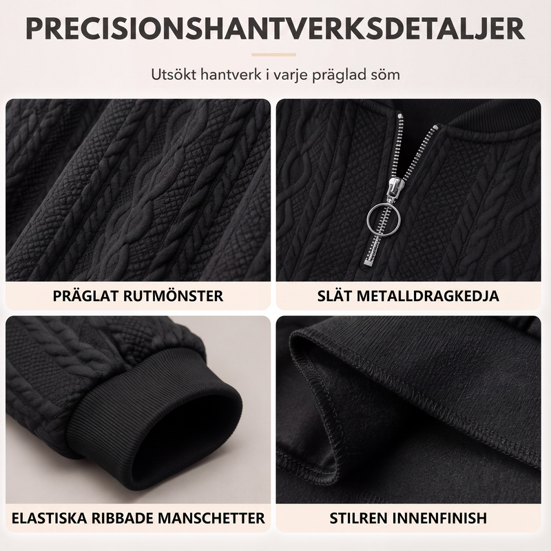 Kvinnors sweatshirt i kabelstickad design med halv dragkedja