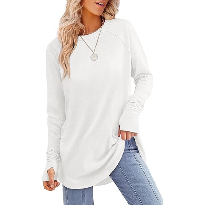 👚🌸 Bästsäljare – avslappnad långärmad topp för damer med rund halsringning