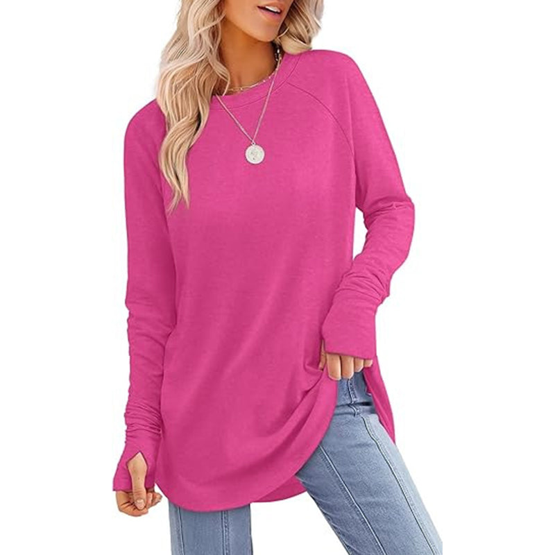 👚🌸 Bästsäljare – avslappnad långärmad topp för damer med rund halsringning