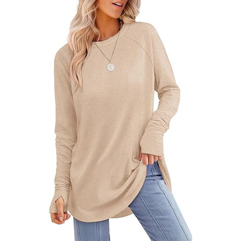 👚🌸 Bästsäljare – avslappnad långärmad topp för damer med rund halsringning