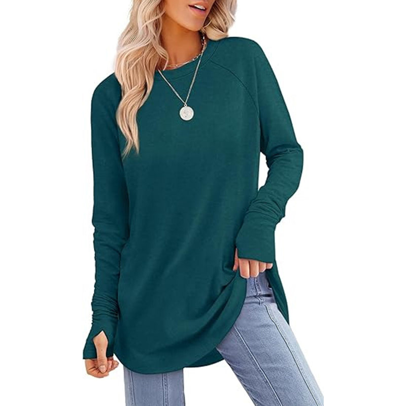 👚🌸 Bästsäljare – avslappnad långärmad topp för damer med rund halsringning