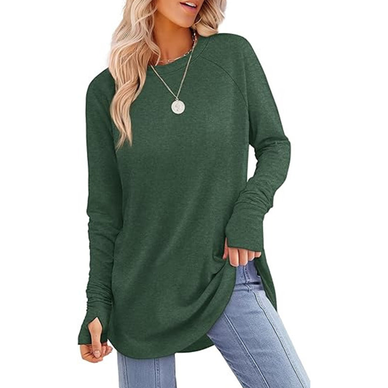 👚🌸 Bästsäljare – avslappnad långärmad topp för damer med rund halsringning