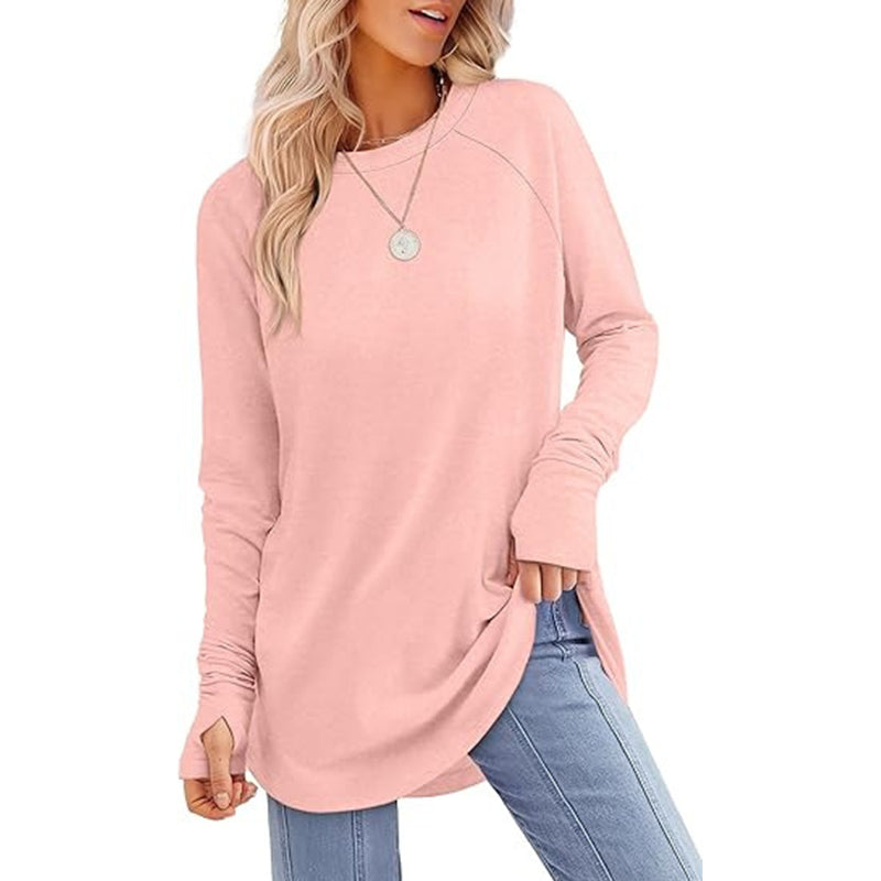 👚🌸 Bästsäljare – avslappnad långärmad topp för damer med rund halsringning