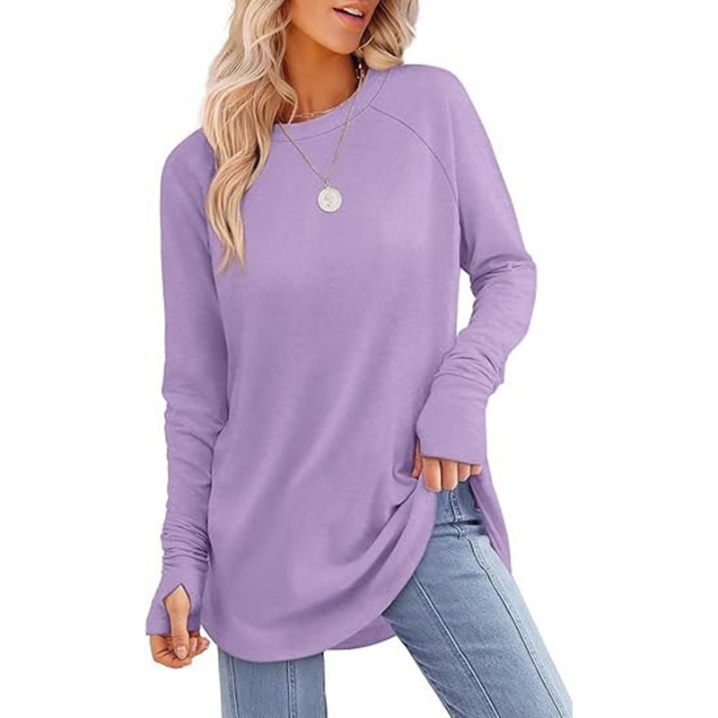 👚🌸 Bästsäljare – avslappnad långärmad topp för damer med rund halsringning