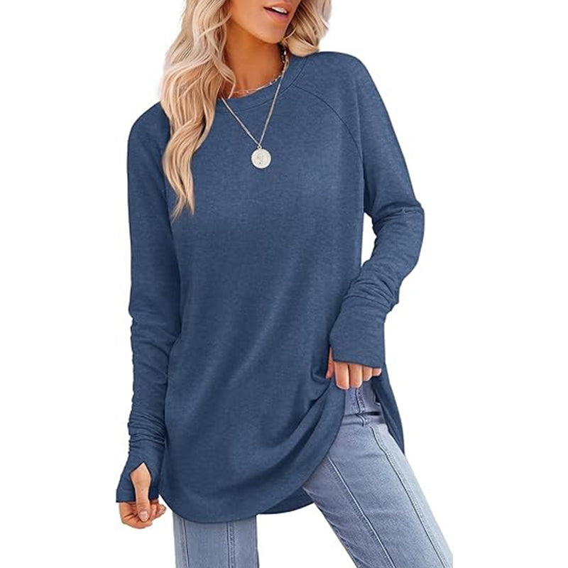 👚🌸 Bästsäljare – avslappnad långärmad topp för damer med rund halsringning
