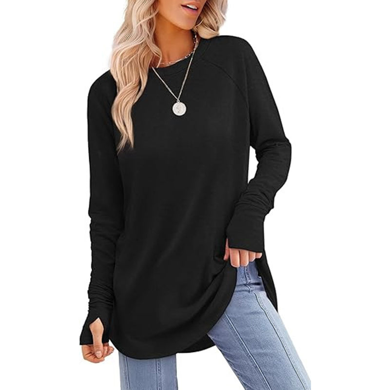 👚🌸 Bästsäljare – avslappnad långärmad topp för damer med rund halsringning