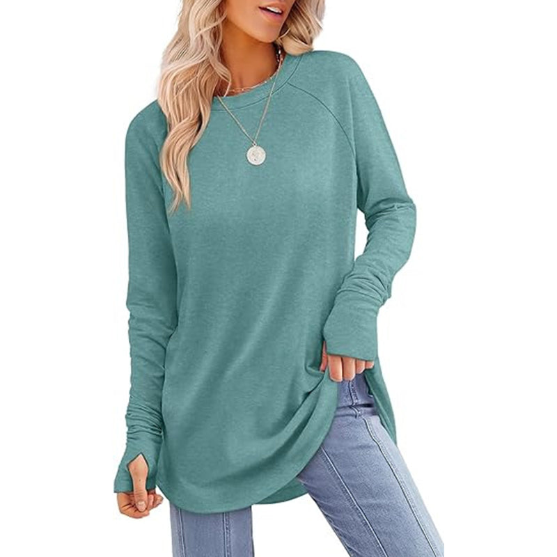 👚🌸 Bästsäljare – avslappnad långärmad topp för damer med rund halsringning