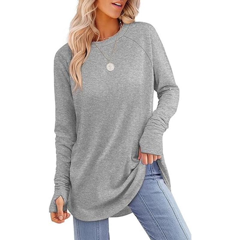 👚🌸 Bästsäljare – avslappnad långärmad topp för damer med rund halsringning