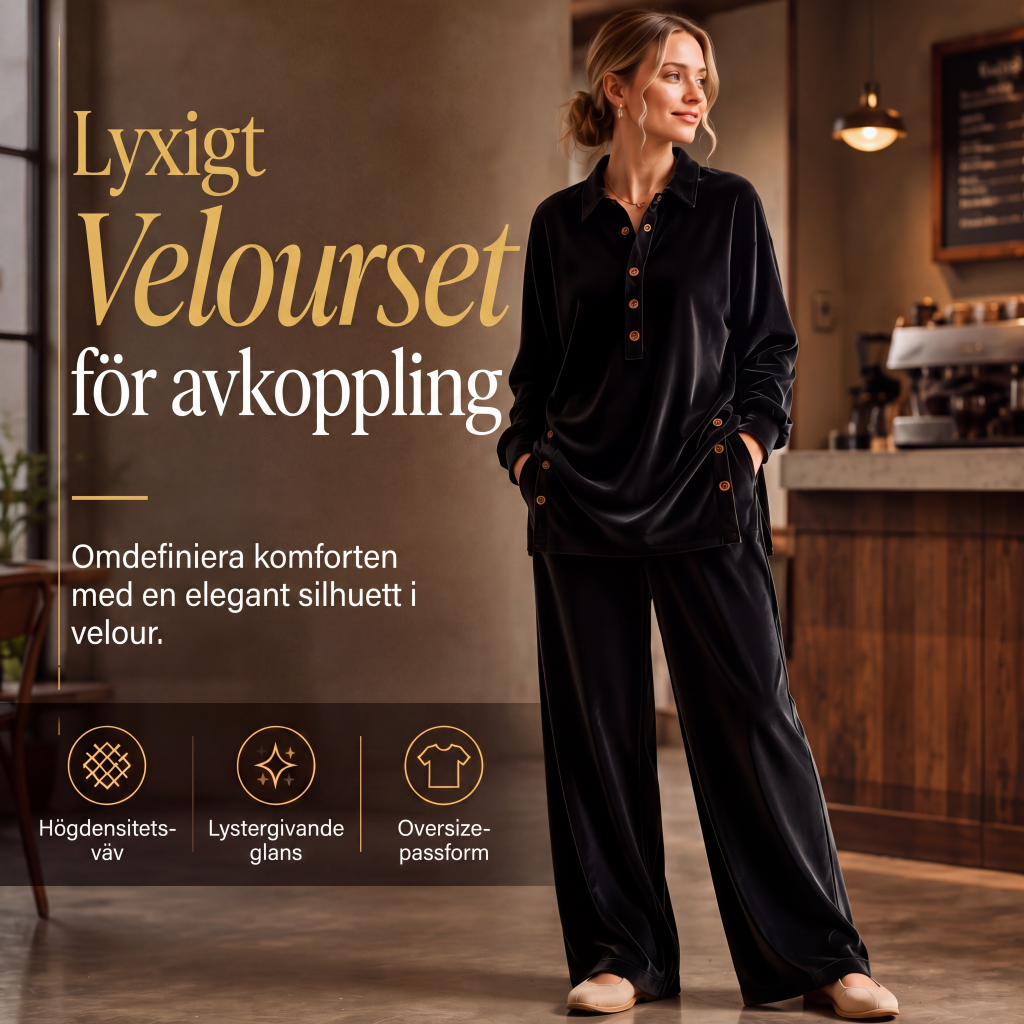 Sammetset med långärmad skjorta och vida byxor för kvinnor