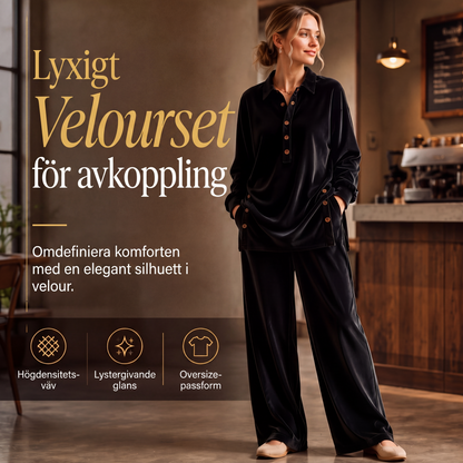 Sammetset med långärmad skjorta och vida byxor för kvinnor