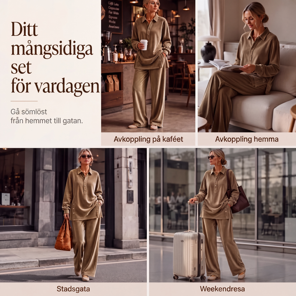 Sammetset med långärmad skjorta och vida byxor för kvinnor