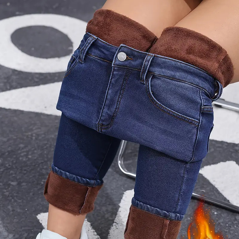 🔥Heta specialerbjudanden – skinnyjeans för damer med hög stretchandel och plyschfoder