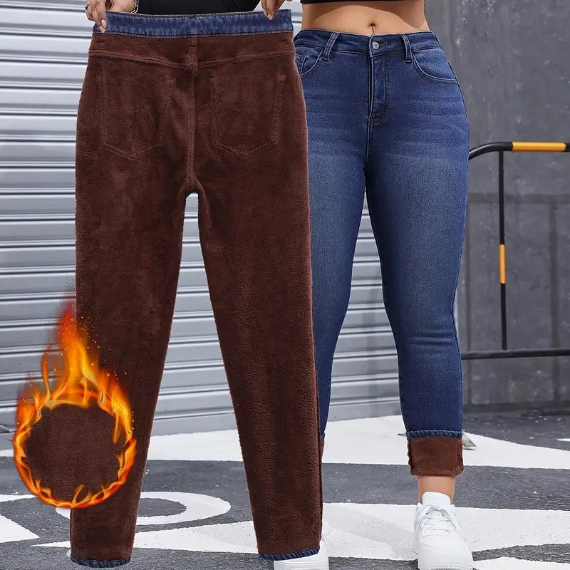 🔥Heta specialerbjudanden – skinnyjeans för damer med hög stretchandel och plyschfoder