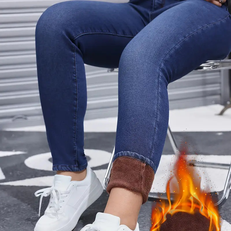 🔥Heta specialerbjudanden – skinnyjeans för damer med hög stretchandel och plyschfoder