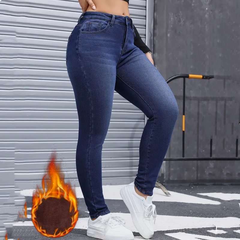 🔥Heta specialerbjudanden – skinnyjeans för damer med hög stretchandel och plyschfoder