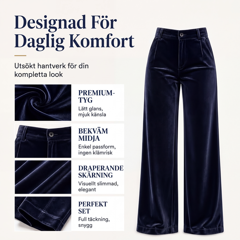 Lyxiga velourbyxor – hög midja, vida ben, perfekt passform