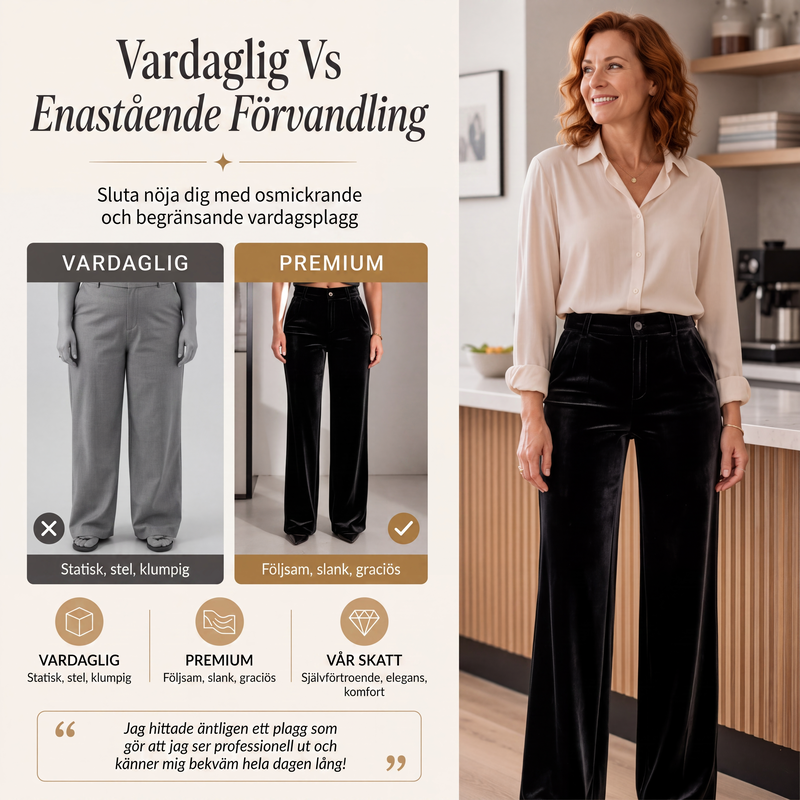 Lyxiga velourbyxor – hög midja, vida ben, perfekt passform