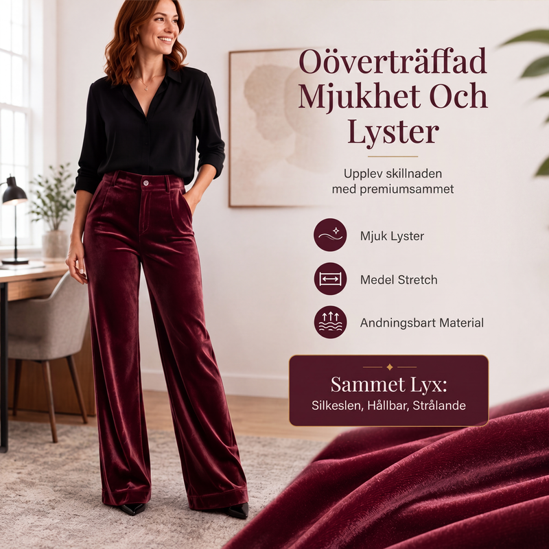 Lyxiga velourbyxor – hög midja, vida ben, perfekt passform