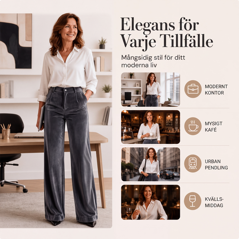 Lyxiga velourbyxor – hög midja, vida ben, perfekt passform