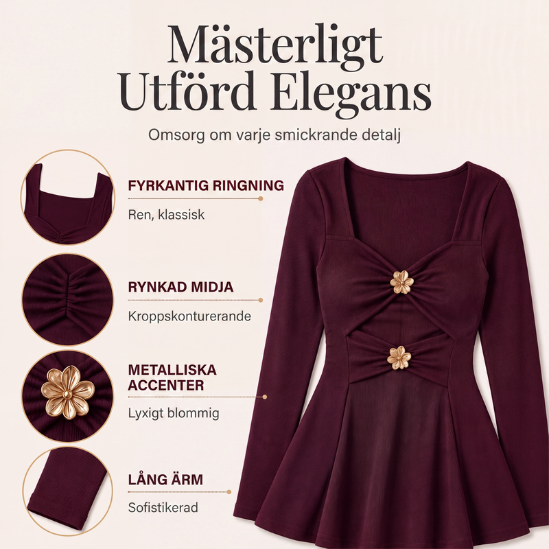 Damtopp med V-ringning och peplum med blommotiv