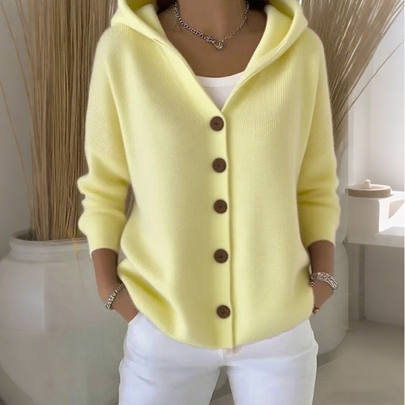 💎 60% RABATT! 💎 Knappbar stickad cardigan med huva för kvinnor – Avslappnad passform, mjuk polyester & 10 snygga färger 🧥🌈