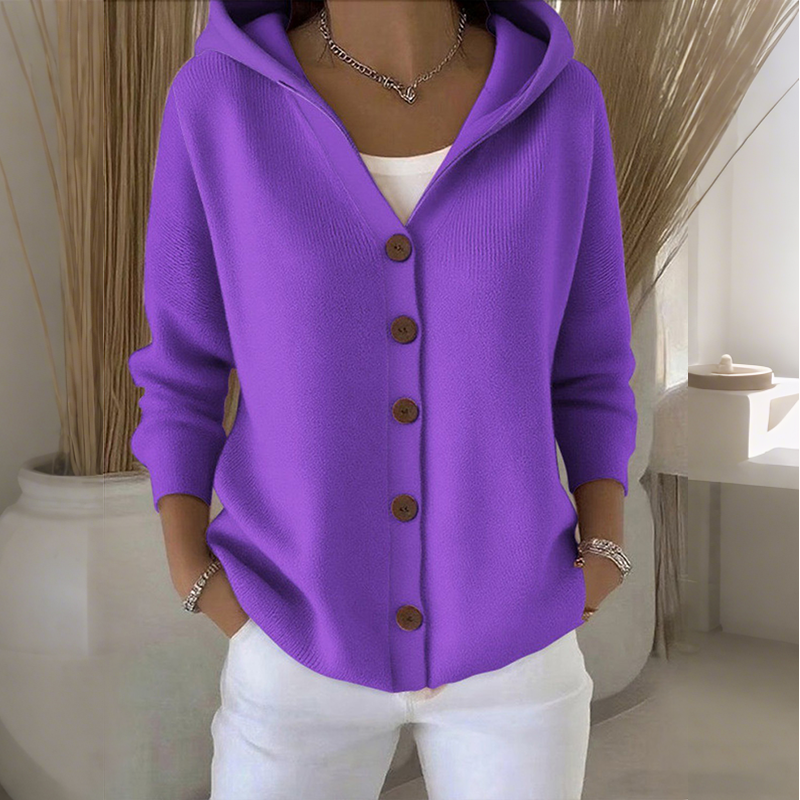 💎 60% RABATT! 💎 Knappbar stickad cardigan med huva för kvinnor – Avslappnad passform, mjuk polyester & 10 snygga färger 🧥🌈