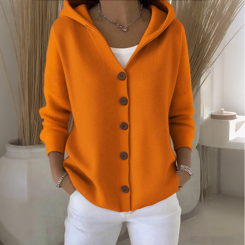 💎 60% RABATT! 💎 Knappbar stickad cardigan med huva för kvinnor – Avslappnad passform, mjuk polyester & 10 snygga färger 🧥🌈