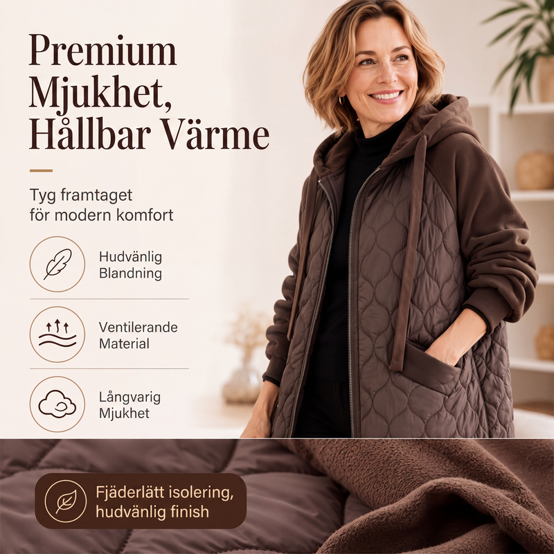 Kvinnors quiltad jacka med huva och skarvade detaljer