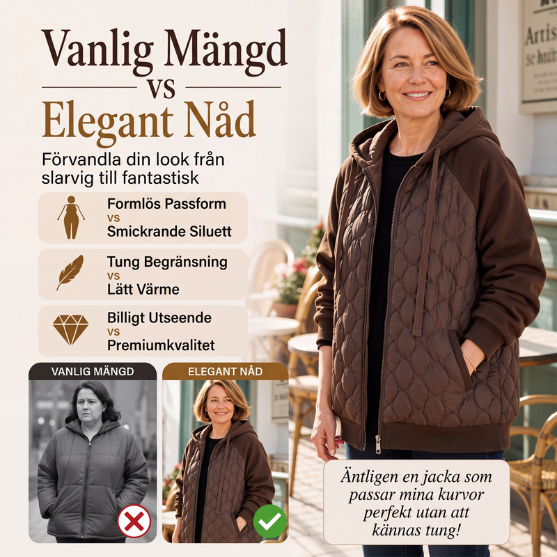 Kvinnors quiltad jacka med huva och skarvade detaljer