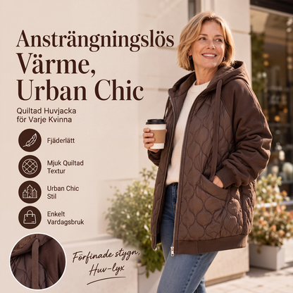 Kvinnors quiltad jacka med huva och skarvade detaljer