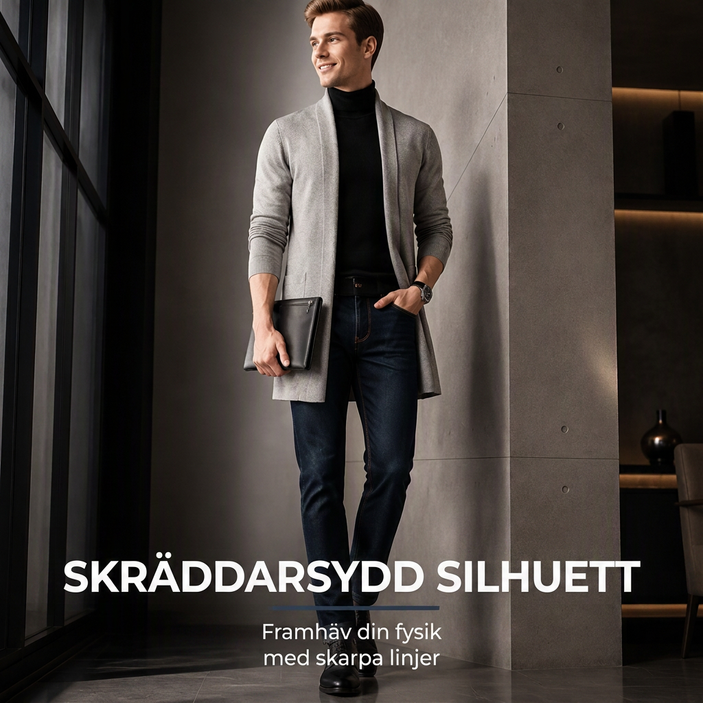 Herr Avslappnad Smalpassad Longlinad Stickad Tröja