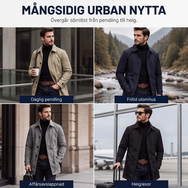 Vattentät midjelång trenchcoat för män