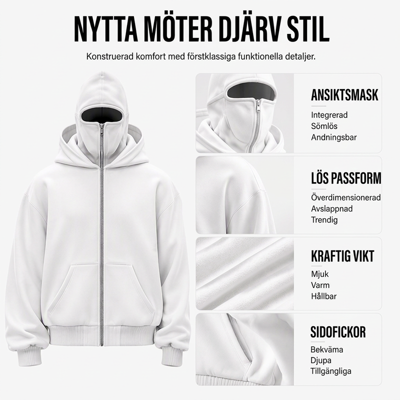 Herrtröja med dragkedja och dubbel huva
