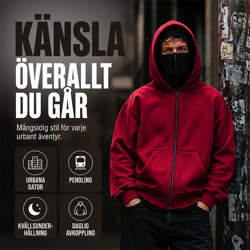 Herrtröja med dragkedja och dubbel huva