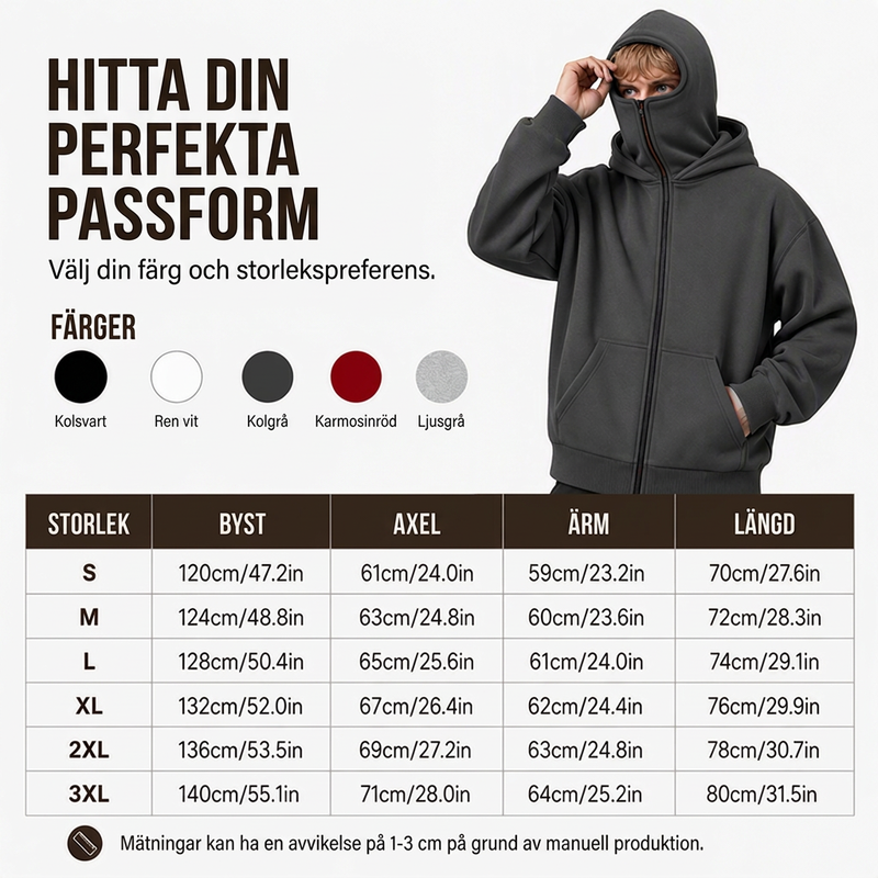 Herrtröja med dragkedja och dubbel huva