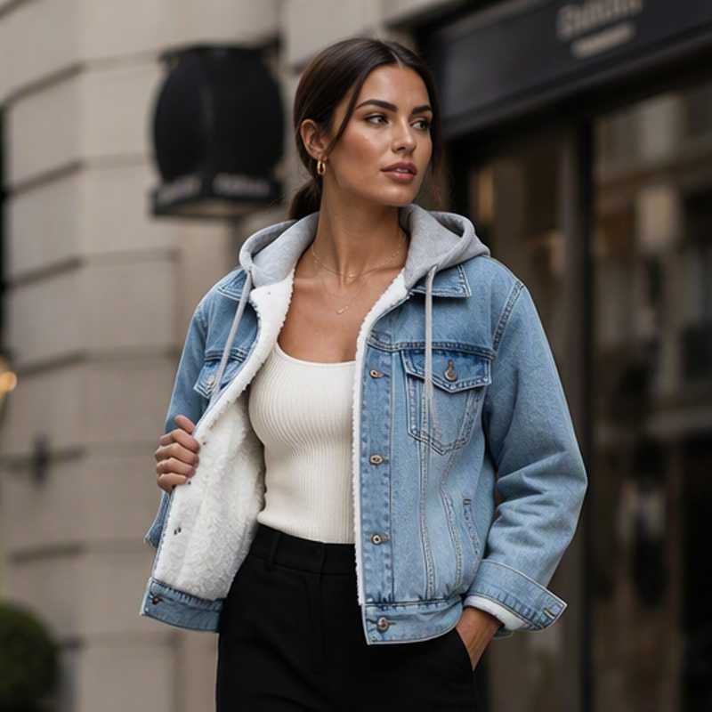 🎉NYHETER 2026✨|Varm Fodrad Jeansjacka för Kvinnor – Klassisk Denim med Huva