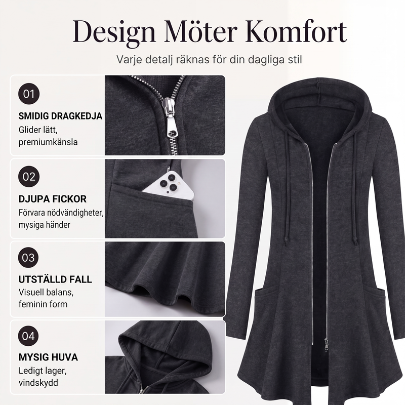 🍂Bästsäljande höstnyheter|Elegant Höstjacka för Damer – Mjuk Medellång Design med Huva
