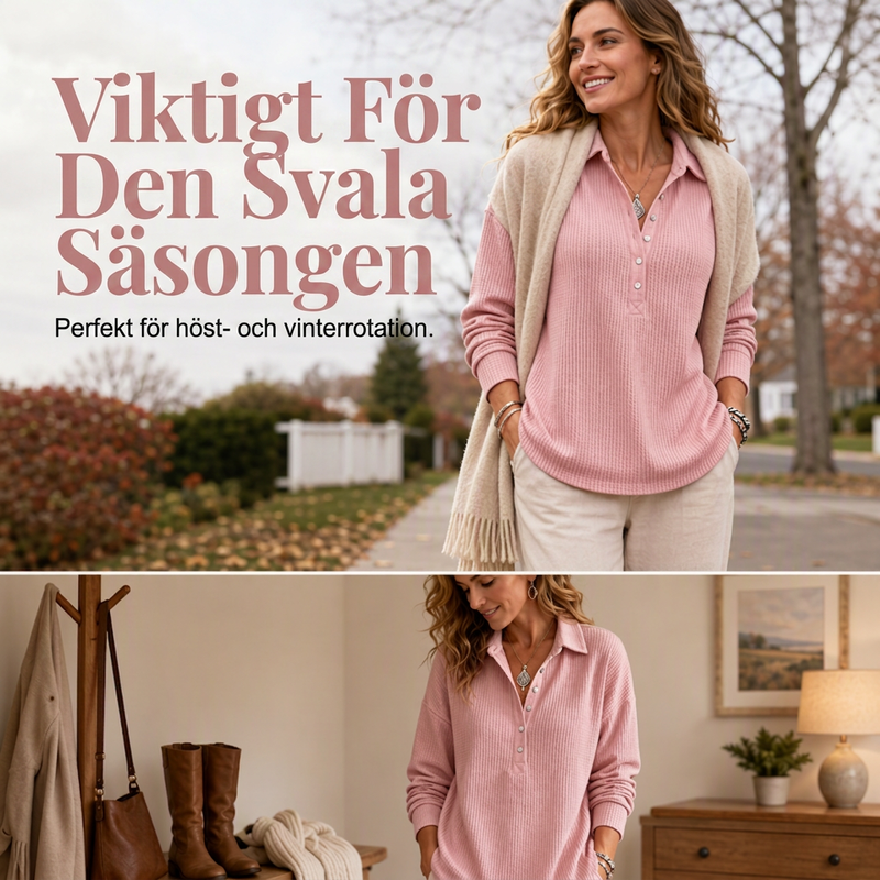 Avslappnad stickad långärmad t-shirt för kvinnor