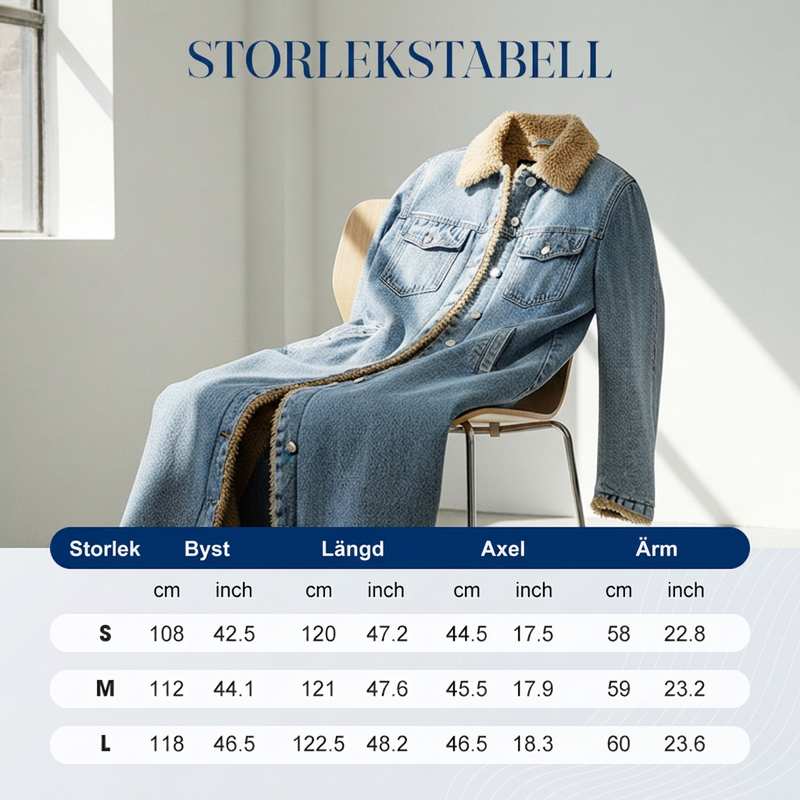 🍂Nya höstnyheter|Lång Varm Jeansjacka Dam – Fodrad Denimkappa med Mjuk Teddyfoder för Höst & Vinter