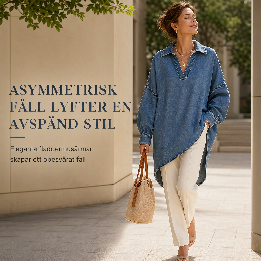 📢📢50 % rabatt!!!🎉✨Oversized Denimtröja Dam – Mjuk V-ringad Jeansskjorta med Fladderärm & Avslappnad Passform