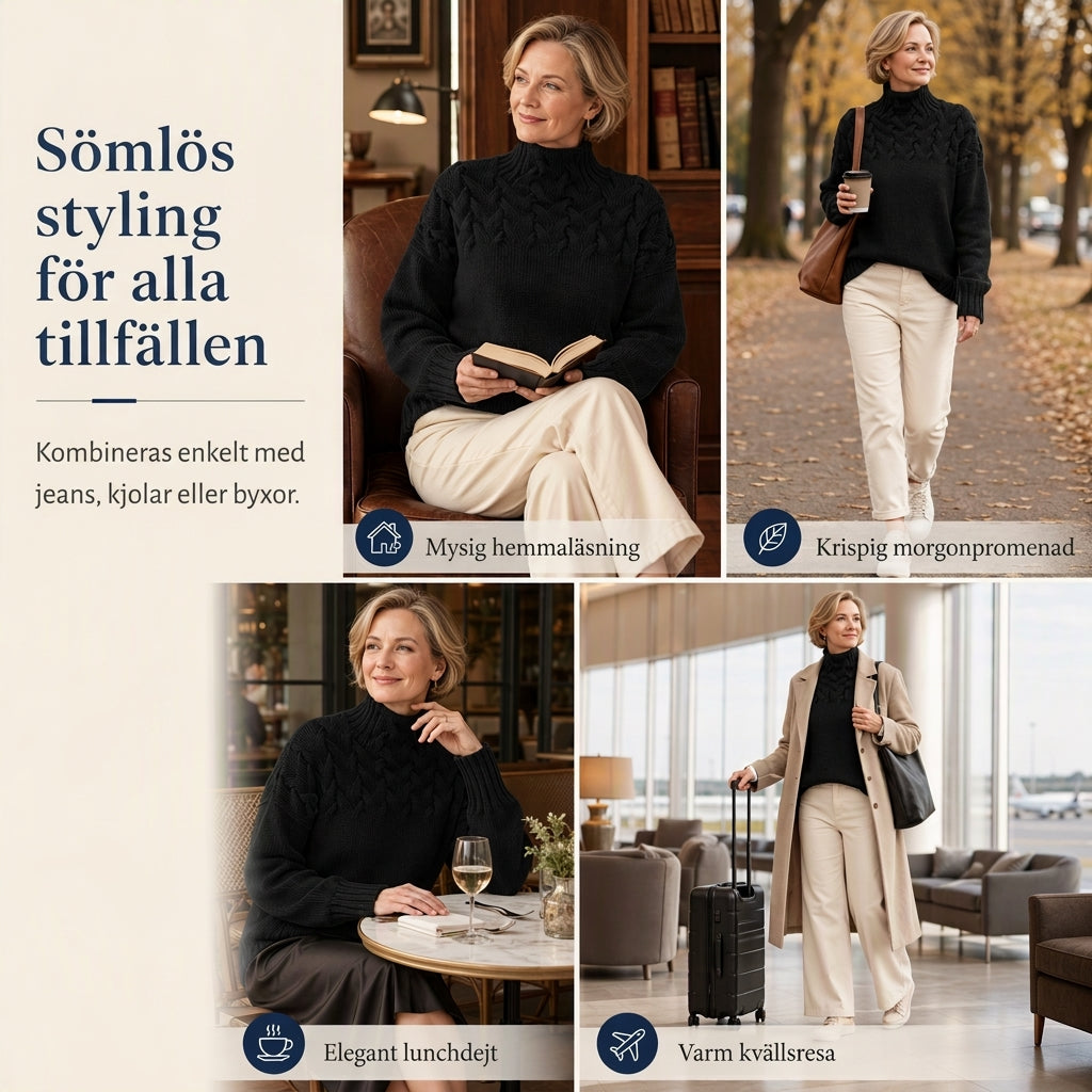 🍂Bästsäljande höstnyheter|⭐ Damernas Elegant Kabelstickad Polotröja – Mjuk & Varm Hösttröja med Hög Krage