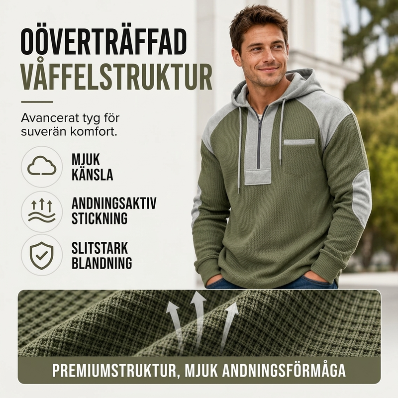 Herrars ledig lappad huvtröja i våffelstickning