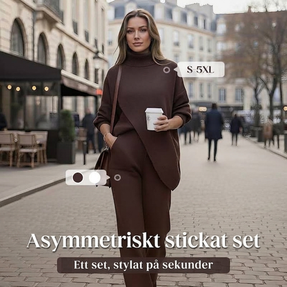 🔥 50 % RABATT! NYHET! Kvinnligt 2-delat set – asymmetrisk tröja + vida byxor, lös passform och mjukt tyg, extremt bekvämt 👚✨