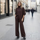 🔥 50 % RABATT! NYHET! Kvinnligt 2-delat set – asymmetrisk tröja + vida byxor, lös passform och mjukt tyg, extremt bekvämt 👚✨